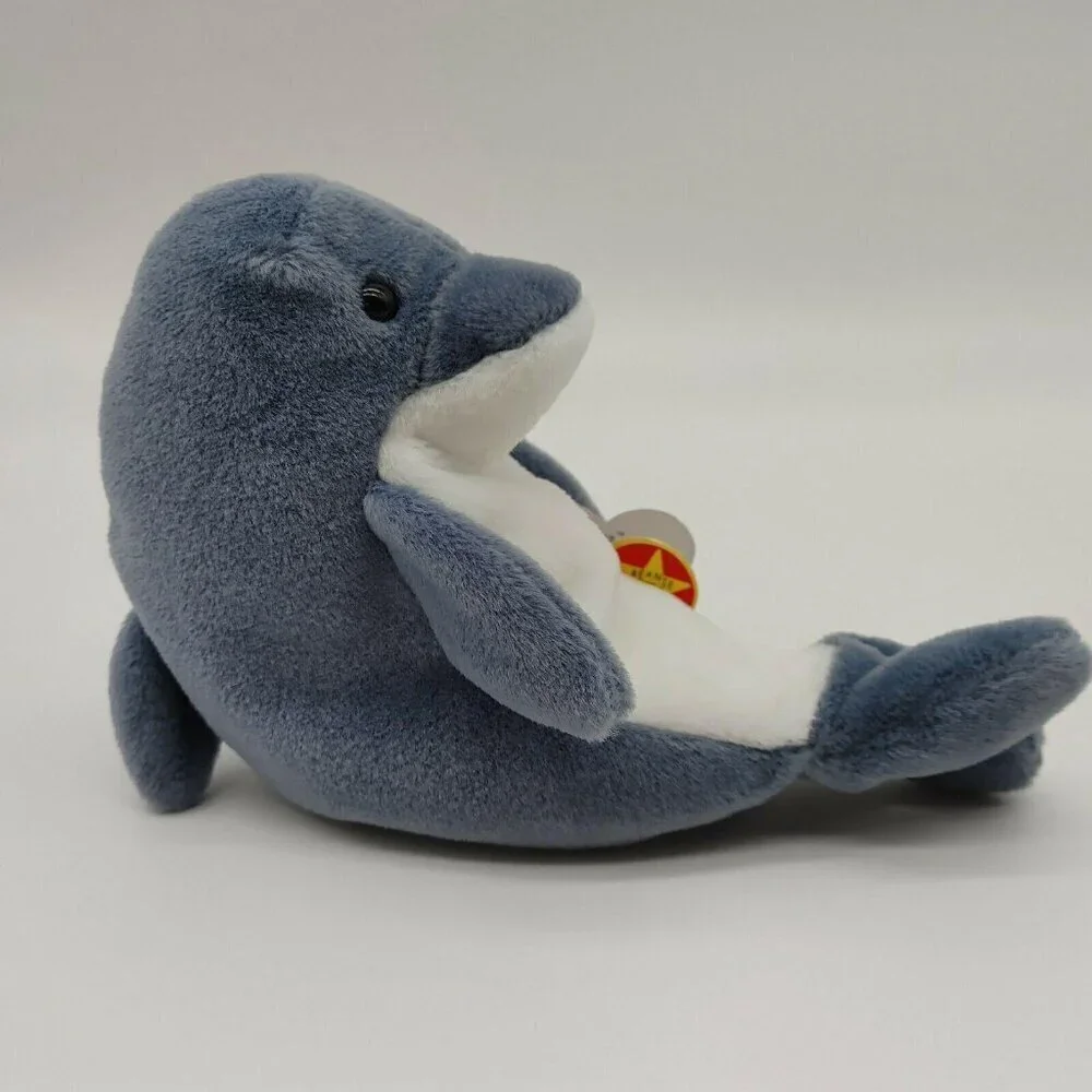 Ty Beanie Babies 1996 Echo Dolphin Plush Toy with Tag Gray White Vintage